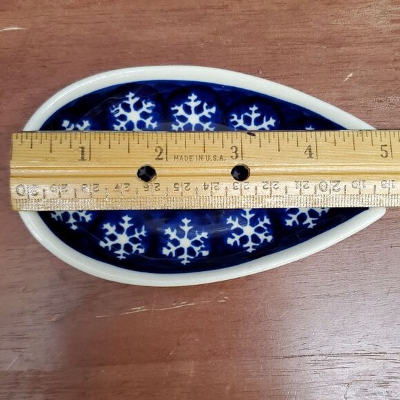 Polish Pottery Blue Snowflake Spoon Rest - Picture 5 of 5